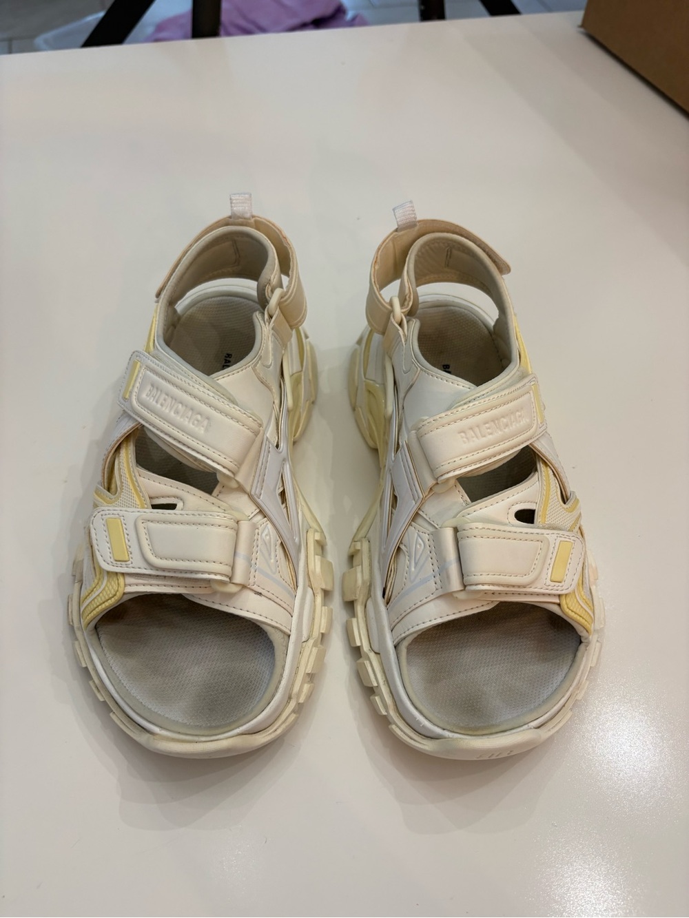 Balenciaga Track Sandals Cream Yellow Chunky Sport Sandals Size 37 US 7 - Picture 4 of 13